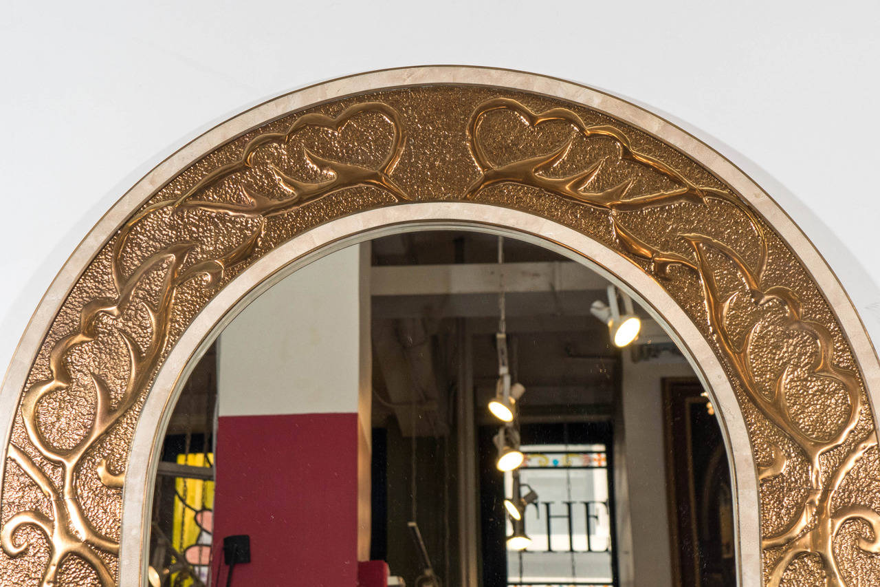 Modern Late 20th Century Arched Bronze Mirror with a Maitland-Smith Marble Console For Sale