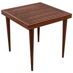 Vintage Scandinavian Modern Slat Wood Side or End Table 1