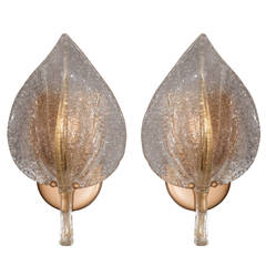Pair of Late 20th Century Murano Glass Leaf Sconces