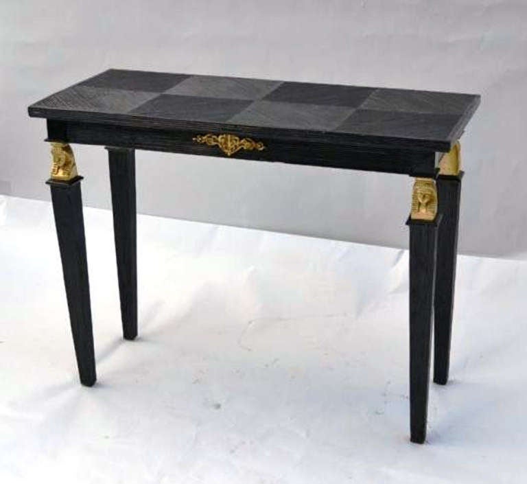 Mid Century Ebonized Console Table with Egyptian Motif