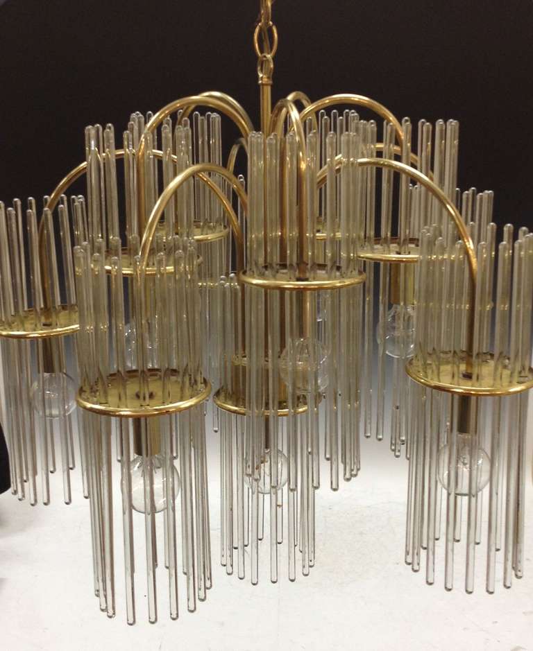 Mid Century Brass and Glass Chandelier by Sciolari at 1stDibs