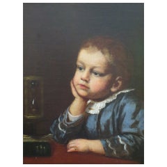 19th Century Painting of "Boy Gazing at Hour Glass" by Edwin T. Billings
