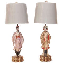 Pair of Mid Century Figural Asian-inspired Lamps