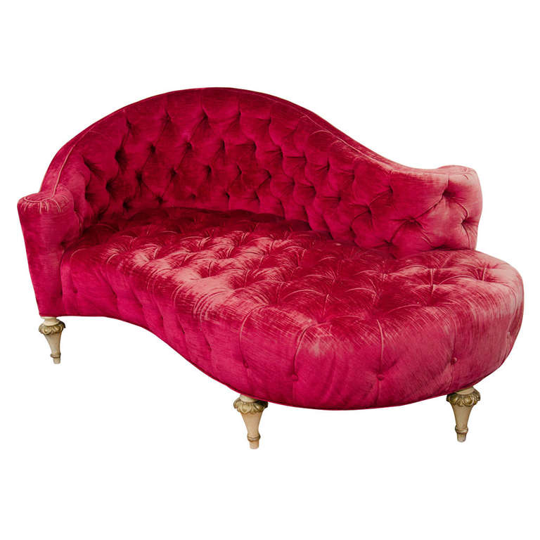 Mid Century Red Tufted Recamier Chaise Longue