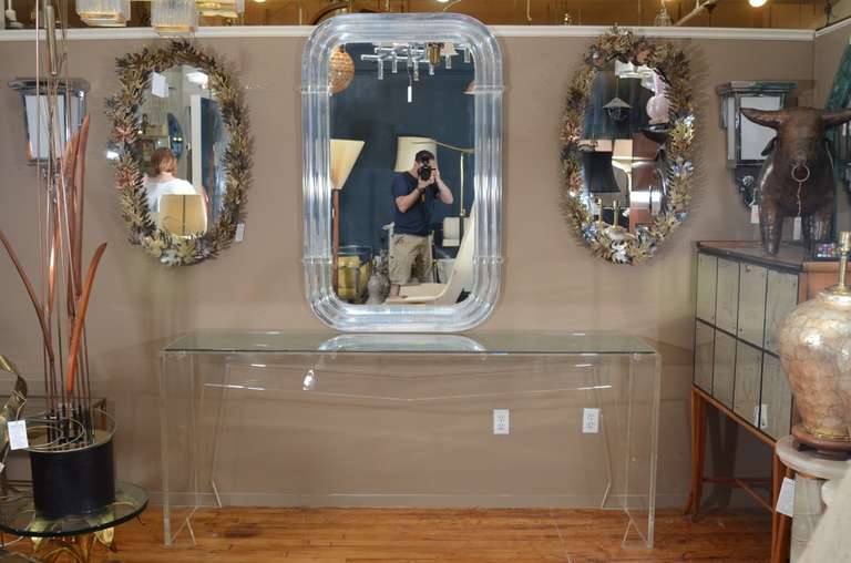  Spectacular Modernist Custom Designed Lucite Mirror and Console For Sale 4