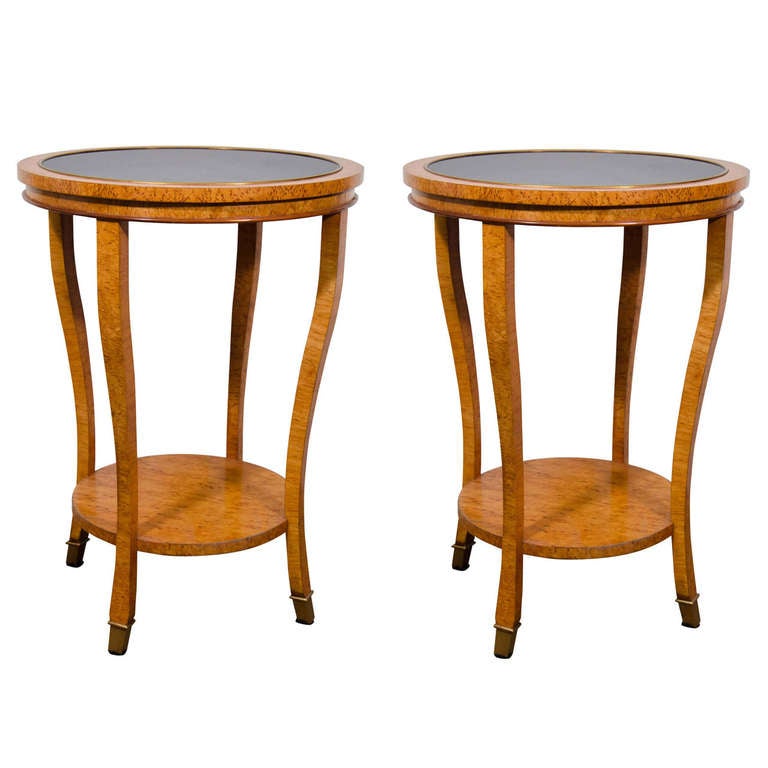 Contemporary Pair of Burl Wood End or Side Tables