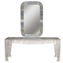 Retro  Spectacular Modernist Custom Designed Lucite Mirror and Console