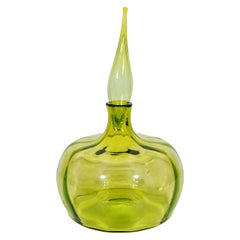 Midcentury Joel Myers for Blenko Glass Olive Colored Decanter #6417