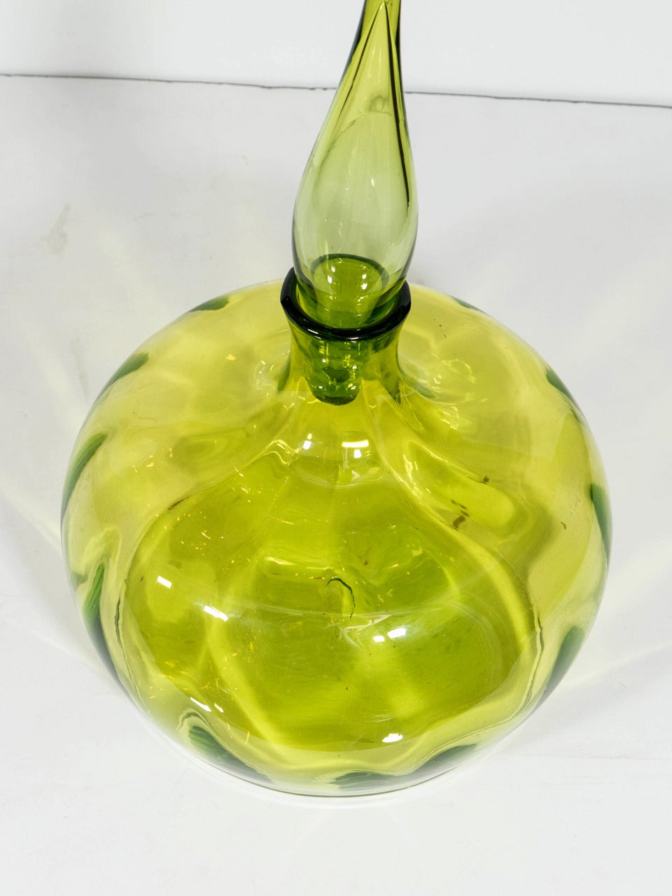 Mid-Century Modern Midcentury Joel Myers for Blenko Glass Olive Colored Decanter #6417