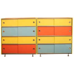 Vintage Mid Century Pair of Colorblock Cabinets
