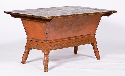A Museum Quality Dough Box in Original Red Paint.<br />
<br />
Reduced From: $4,500