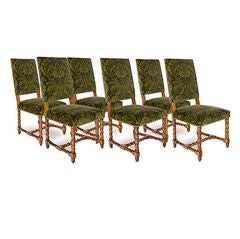 Set of Six Custom Victorian Inspired Velvet Dining Chairs