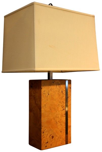 Burlwood Table Lamp w/ Chrome Detail Attributed to Milo Baughman