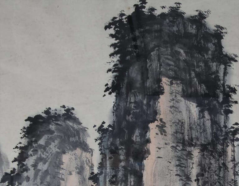 Chinese Ink and Color on Paper Landscape Painting Attributed to Zhao Shao Ang In Good Condition In New York, NY