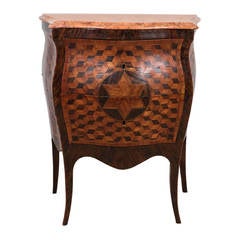 A Late 19th Century Bombé Commode with Parquetry and Marble Top