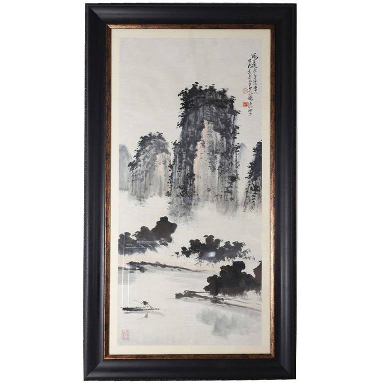 A 20th century Chinese landscape painting made of ink and color on paper, and attributed to Zhao Shao Ang. Singed and sealed.

Good condition with light foxing; minor stains and soiling. Not inspected out of frame.

Dimensions:  Image size: 37