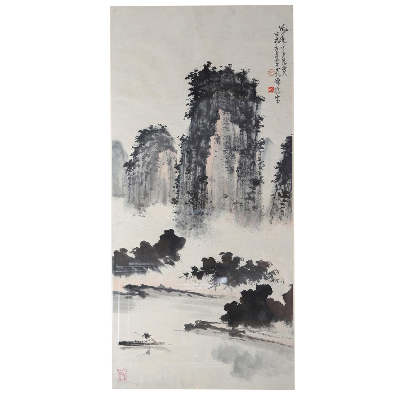 Chinese Ink and Color on Paper Landscape Painting Attributed to Zhao Shao Ang