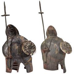 Vintage Pair of Mixed-Media Sculptural Knights by Hanni Rothschild