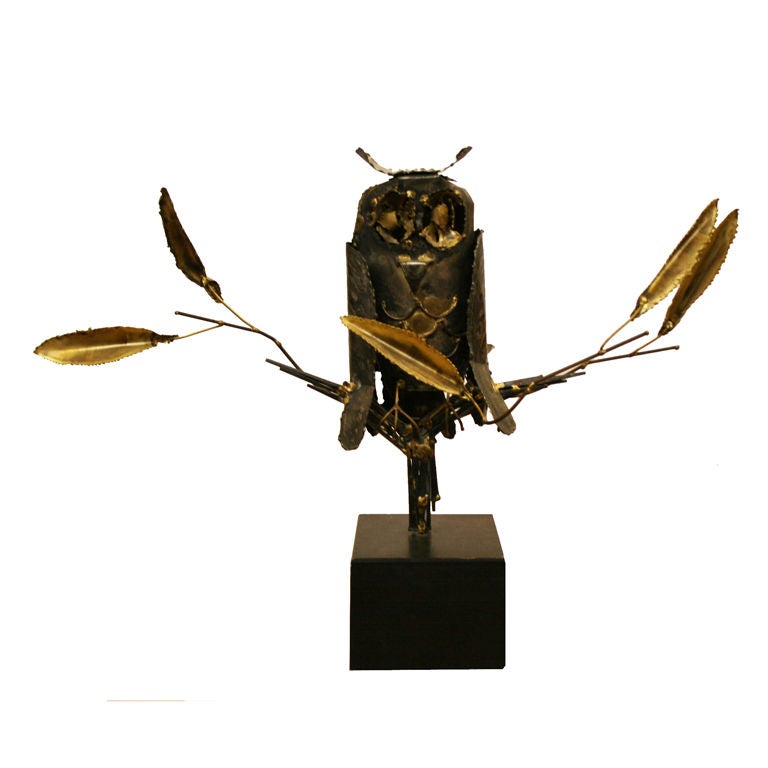 Metal Owl Brutalist Sculpture