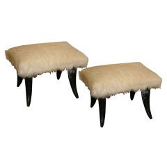 Pair of Horn and Cowhide Footstools