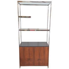 Milo Baughman Walnut Cabinet with Chrome and Glass Etagere 6