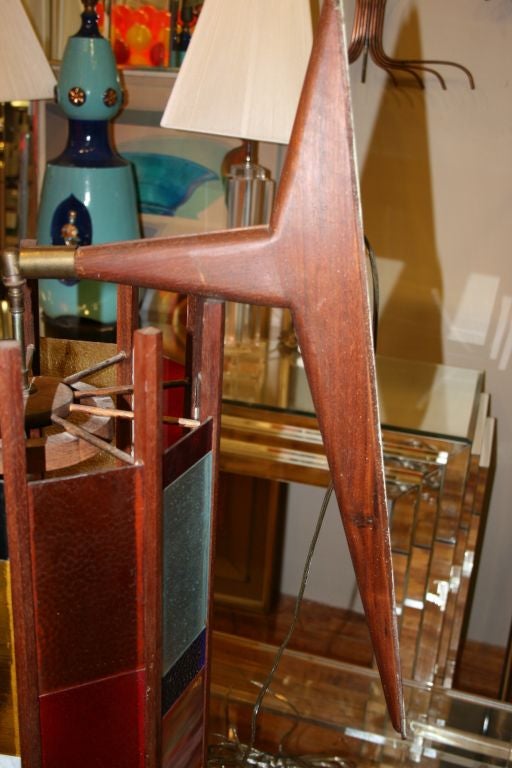 Danish Teak and Stained Glass Light Fixture