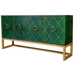 Mid Century Tommi Parzinger for Charak Leather-Wrapped Cabinet