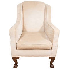 Fireside Wingback Armchair with Claw and Ball Feet in Cream Velvet