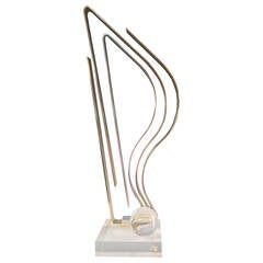Dan Murphy Kinetic Flame Sculpture in Brass and Chrome on Lucite Base 11