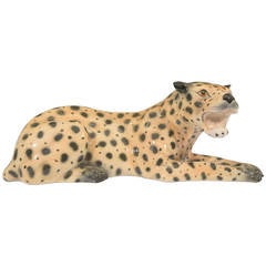 Retro Italian Midcentury Ceramic Leopard Sculpture