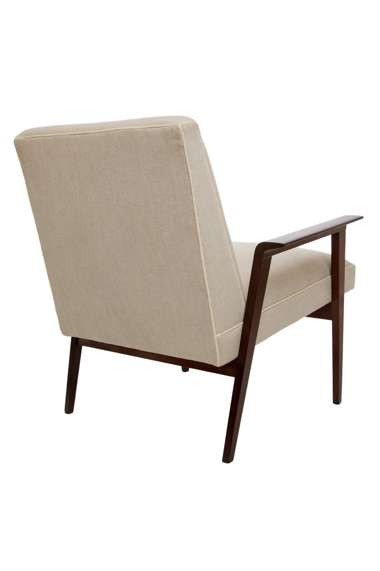 Pair of Brazilian Imbuia Wood Armchairs with Beige Linen by Gelli In Good Condition In New York, NY
