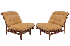 Pair of Rib Chairs in Brazilian Imbuia & Suede, Attributed to Martin Eisler