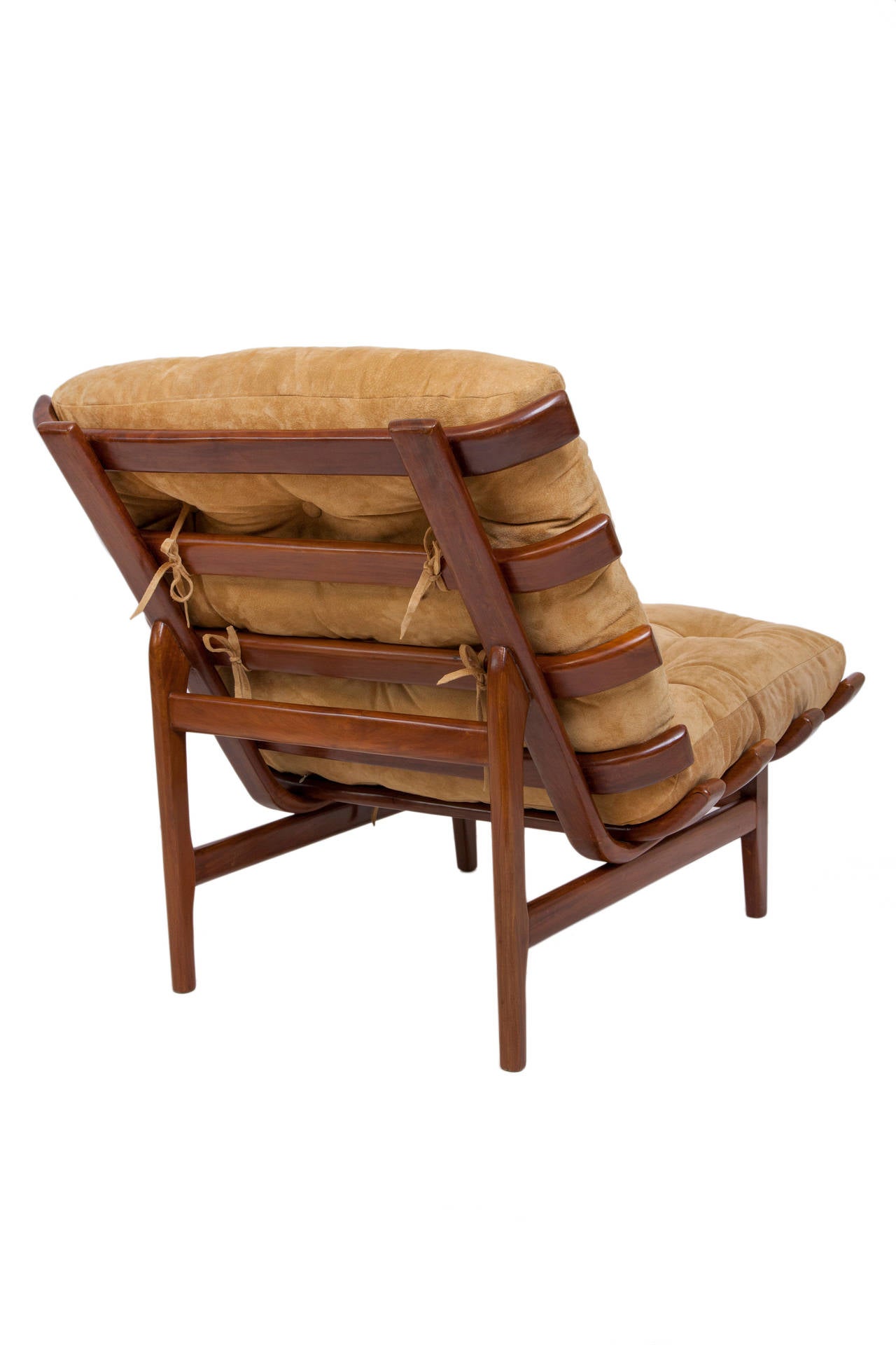 Mid-Century Modern Pair of Rib Chairs in Brazilian Imbuia & Suede, Attributed to Martin Eisler