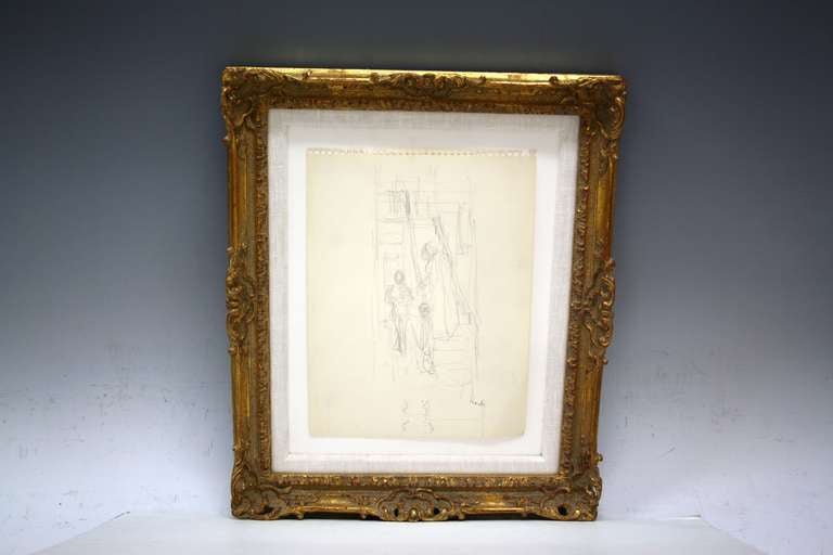 A set of seven graphite on paper sketches by American Realist Painter John Koch (1909-1978). Each uniquely framed by Raul Giansante of Argentina (known for framing art by Dali, Zuniga, Bacon and others). 

John Koch was born in Toledo, Ohio on