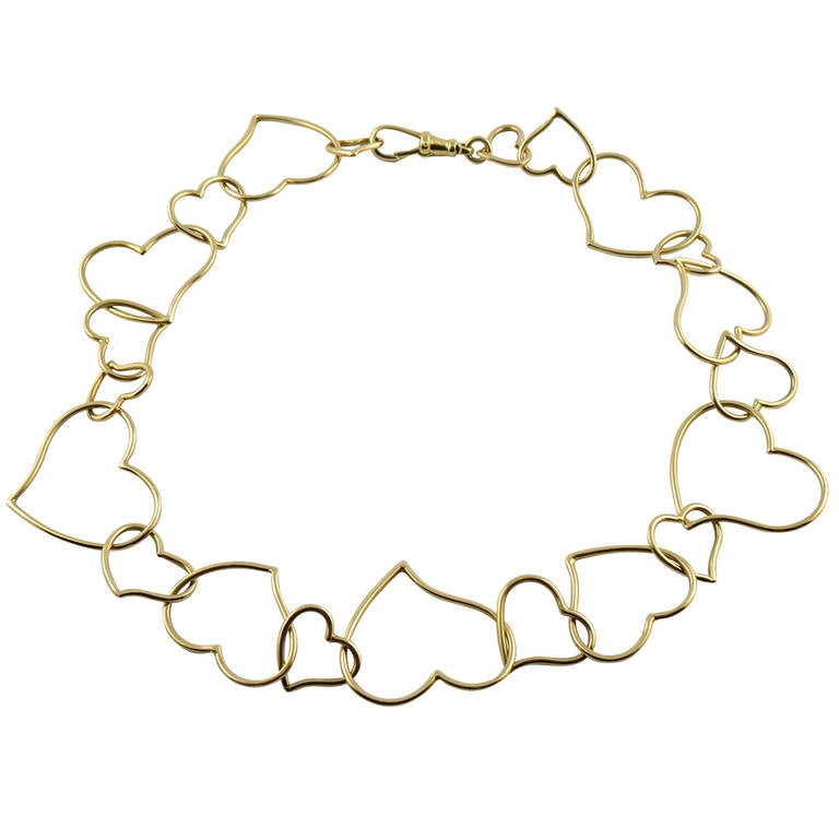 Jona Gold Multi Heart Link Chain Necklace For Sale at 1stdibs