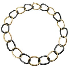 Jona 18 Karat Yellow gold and High-Tech Black Ceramic Curb Link Necklace