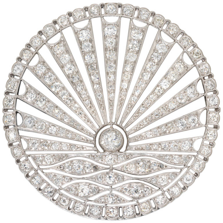 Art Deco Circular Diamond-Set Sunrise Brooch