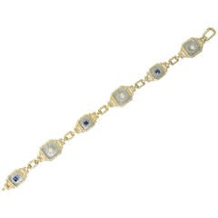 1920s Art Deco Crystal Sapphire Diamond Gold Bracelet