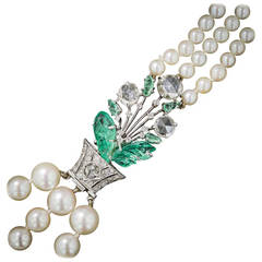 Boucheron Pearl Neckace with Carved Emerald and Diamond Clasp
