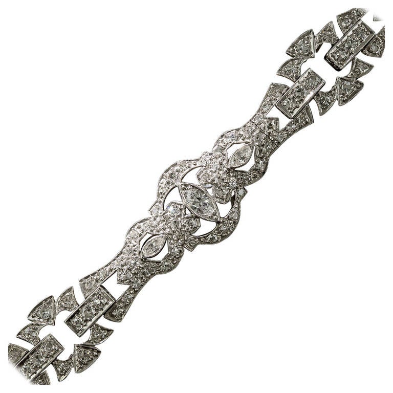 Art Deco Diamond Platinum Bracelet signed C.D. Gunnell For Sale