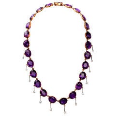 Antique Amethyst Diamond Gold Fringe Necklace