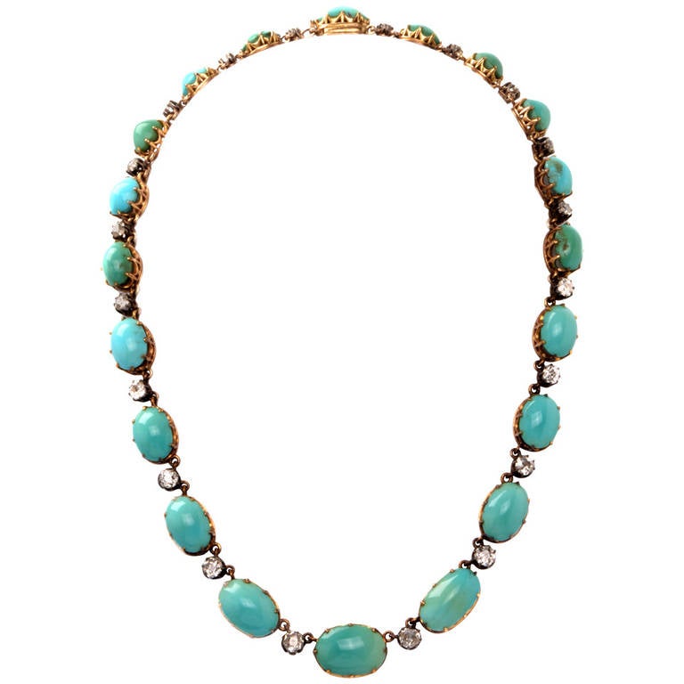 Turquoise Diamond Gold Necklace at 1stDibs