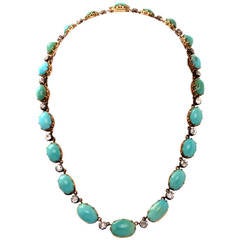 Antique Turquoise Diamond Gold Necklace