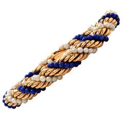 Pearl Lapis Lazuli Bead Gold Bracelet