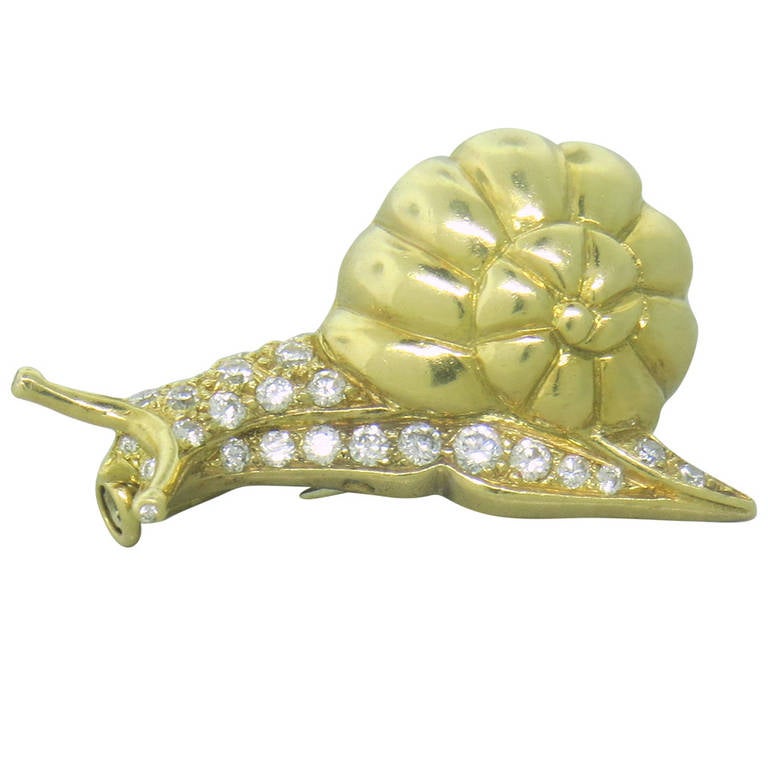 Tiffany & Co. Diamond Gold Snail Brooch Pin