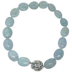 Cathy Waterman Aquamarine Bead Diamond Platinum Necklace