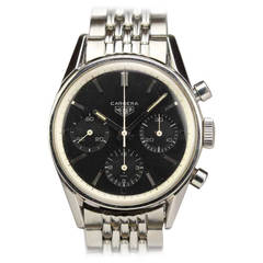 Retro Heuer Stainless Steel Carrera Chronograph Wristwatch circa 1960s.