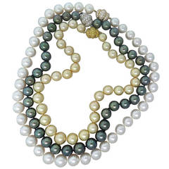 Tiffany & Co. Triple Strand Tahitian South Sea Pearl Diamond Necklace
