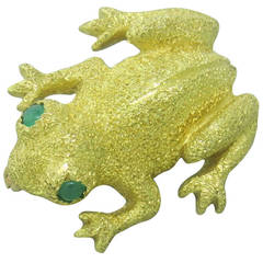 Tiffany & Co. Emerald Gold Frog Brooch Pin
