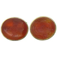 1970s Gold Carnelian Intaglio Cufflinks